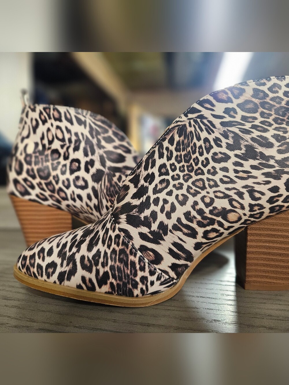 NEW-Leopard Print Block Heel Ankle Booties - Leopard